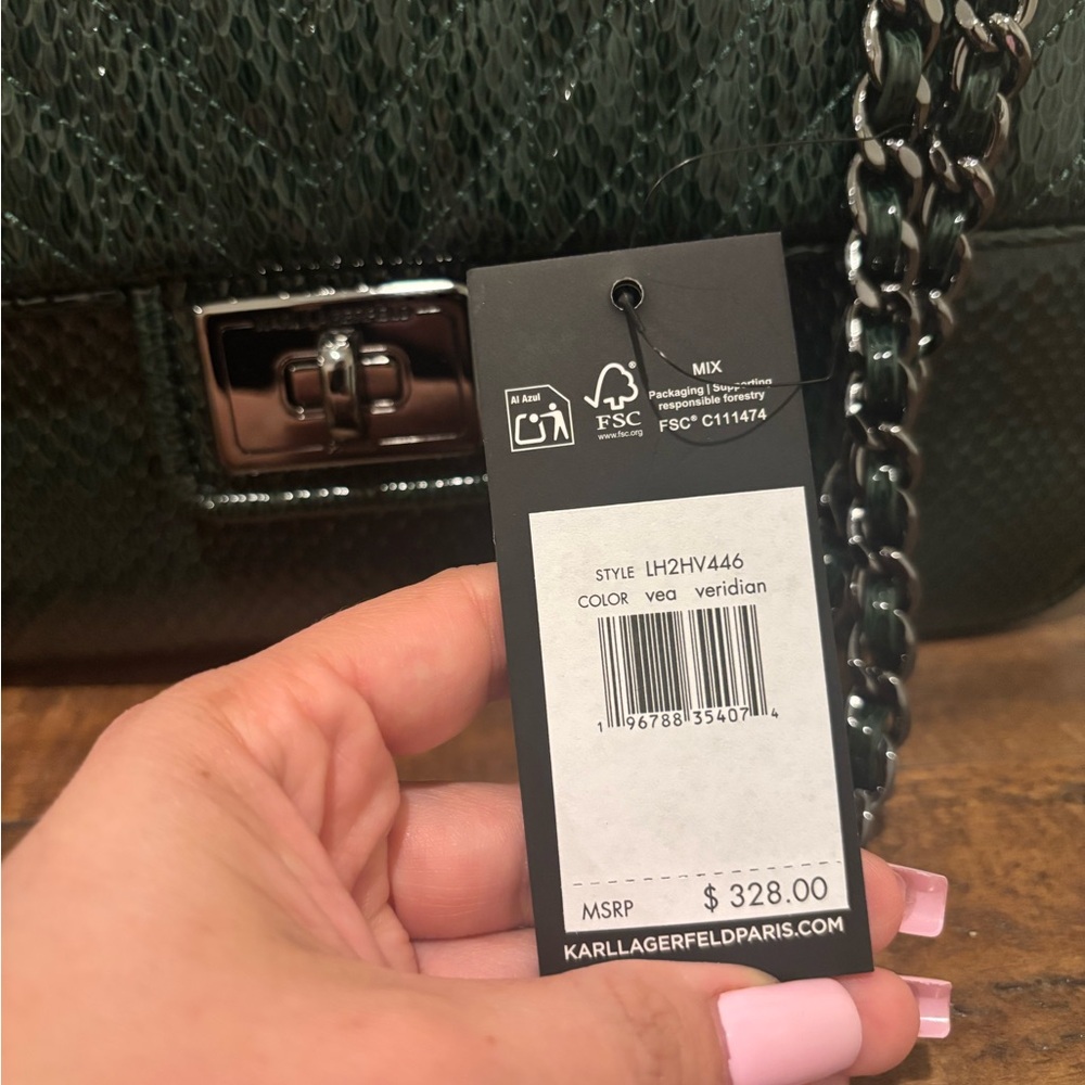 Karl Lagerfeld Dark Green Quilted Shoulder Bag - Picture 3 of 12